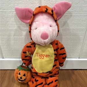 Disney Piglet Plush in Orange Tigger-Style Costume with Black Stripes